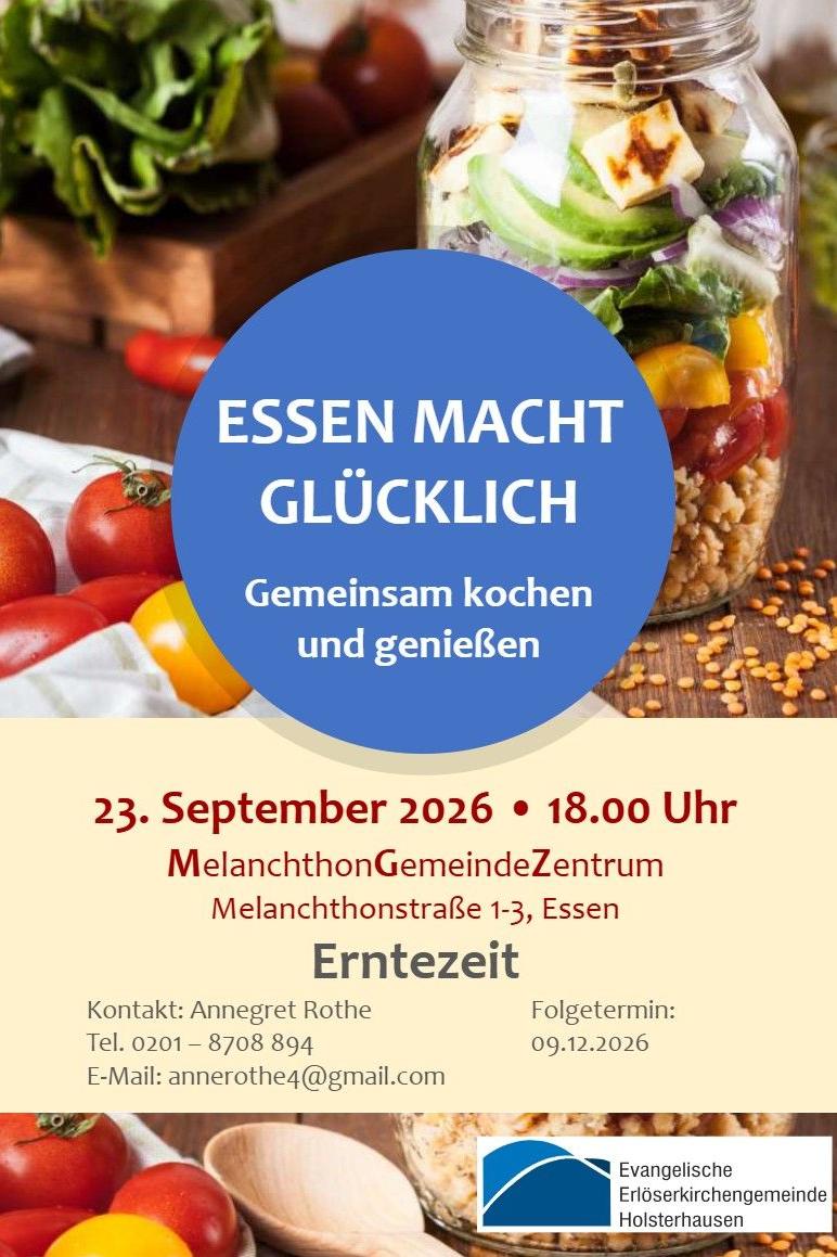 Plakat Essen macht glücklich am 23. September 2026, 18:00 Uhr, Thema: Erntezeit