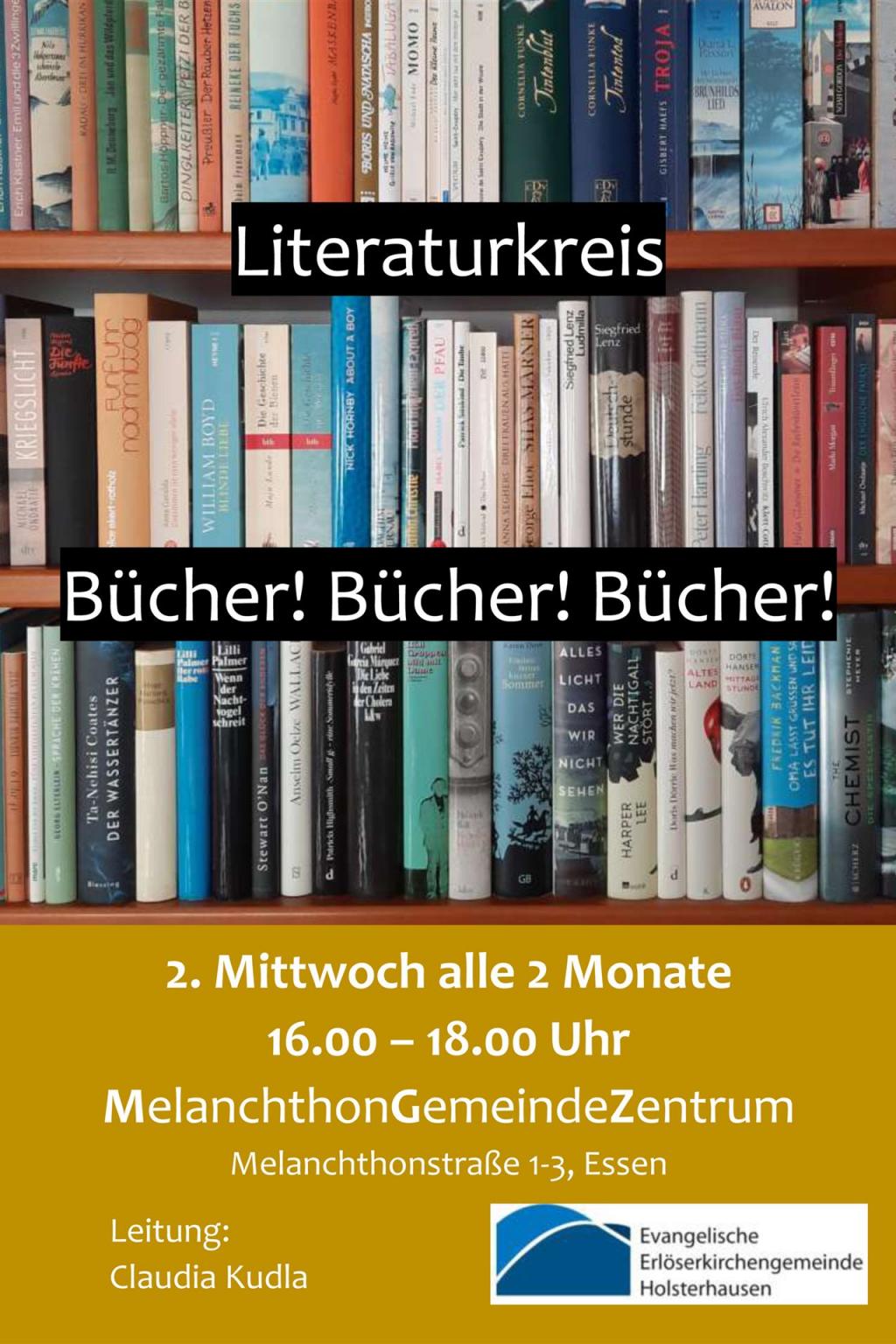 Ankündigung des Literaturkreises, der immer am 2. Mittwoch alle 2 Monate stattfindet